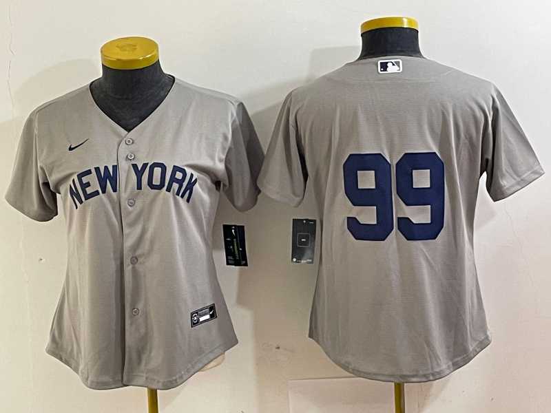 Women%27s New York Yankees #99 Aaron Judge 2021 Grey Field of Dreams Cool Base Stitched Jersey